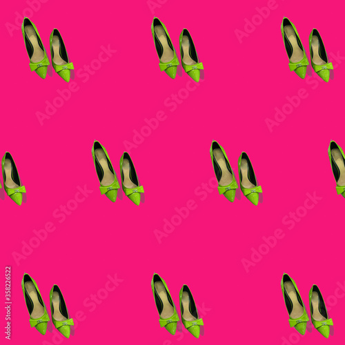 background  pattern women shoes on a pink background