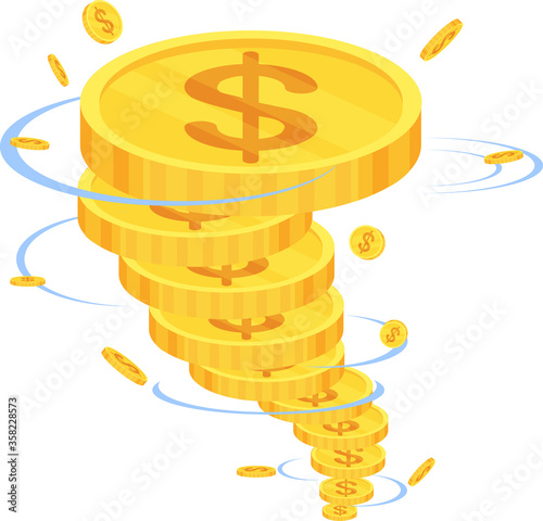 Money funnel. Whirlwind, tornado of gold coins.