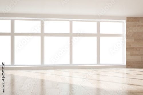 modern empty room with wooden wall interior design. 3D illustration