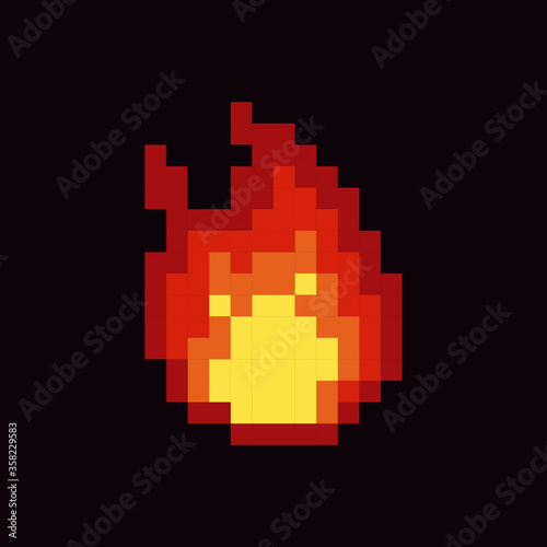 Fire Pixel Art Isolated on Purple Background Vector