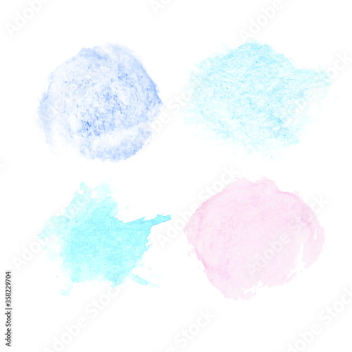 Color watercolor set. Soft pastels pink and blue brush strokes watercolor texture with gold polygonal frames