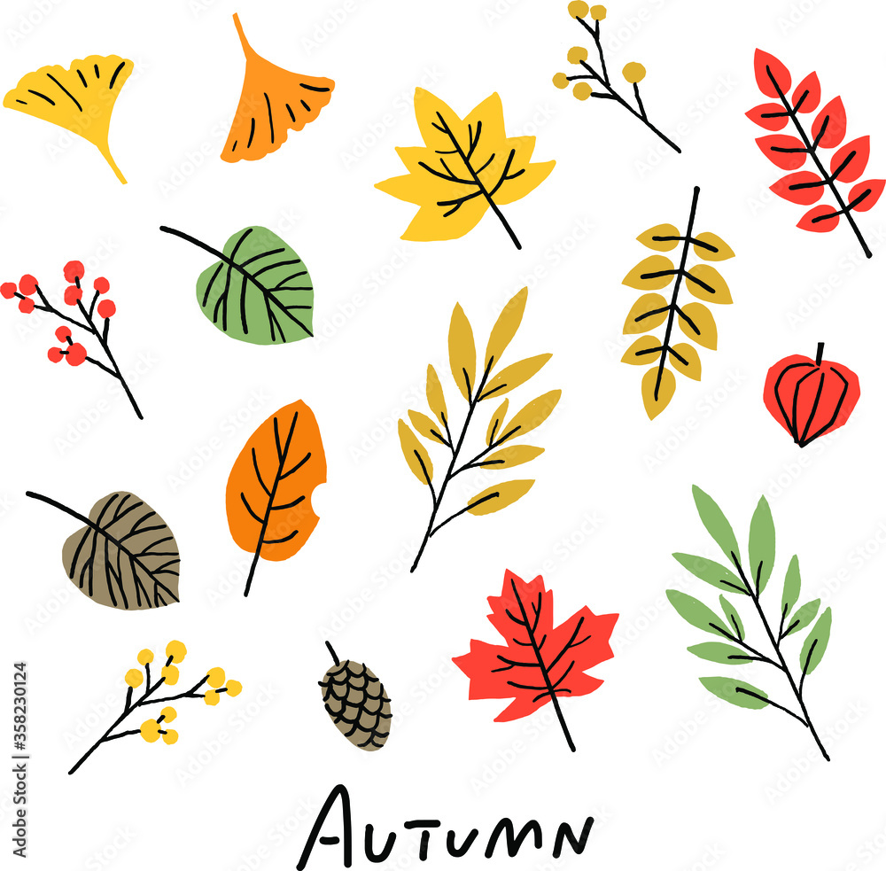Fototapeta premium Autumn dead leaves illustration/vector material or pattern material 秋の枯葉イラスト・ベクター素材またはパターン素材