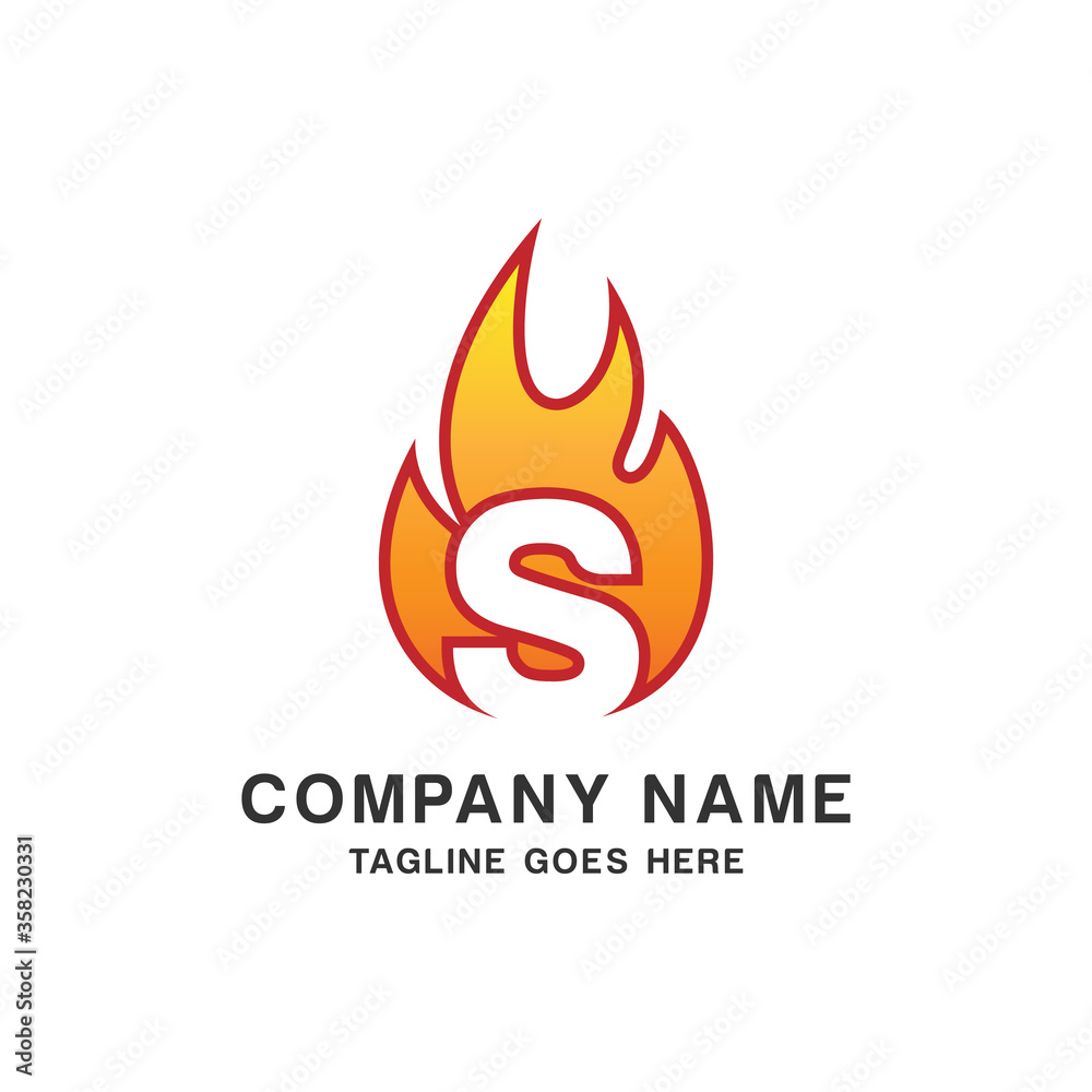 Initial Letter S with Flame Fire Logo Design Template Initial Letter S with Flame Fire Logo Design Template