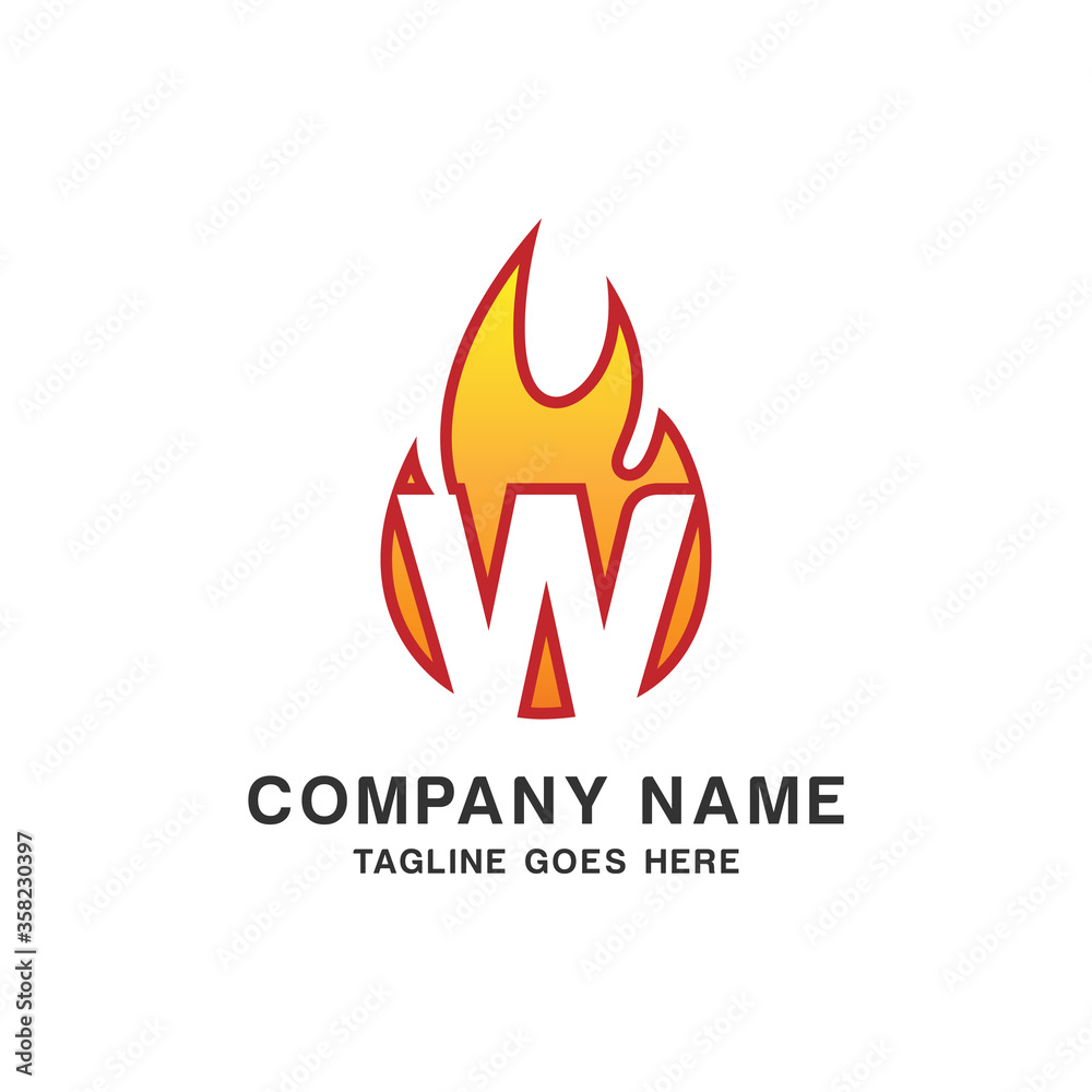 Initial Letter W with Flame Fire Logo Design Template Initial Letter W with Flame Fire Logo Design Template