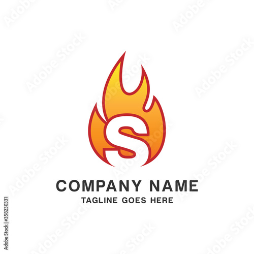 Initial Letter S with Flame Fire Logo Design Template