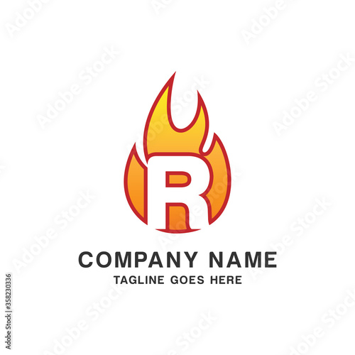 Initial Letter R with Flame Fire Logo Design Template