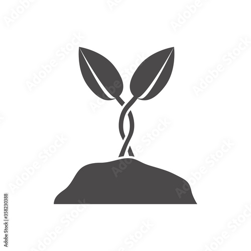 Two young sprouts grows icon in flat style.Vector illustration.