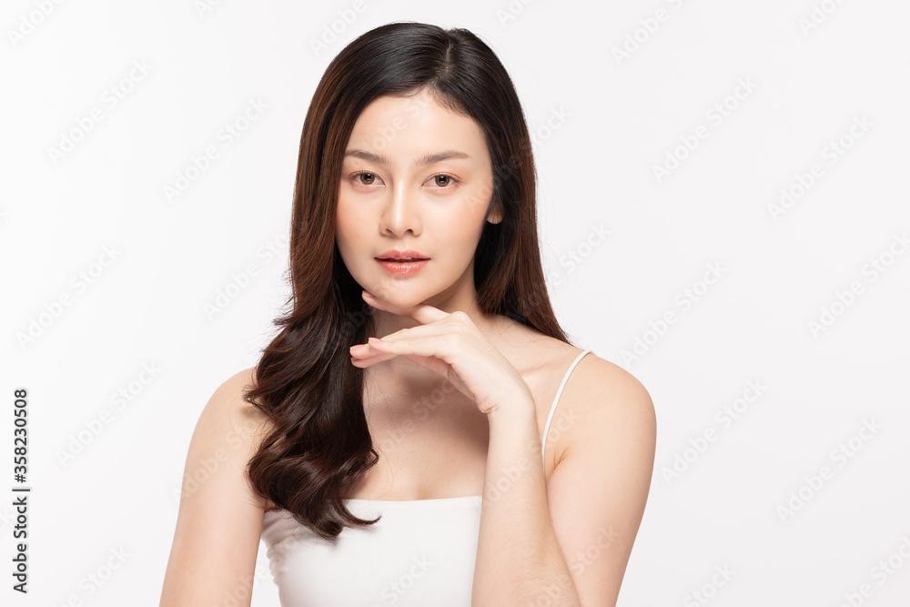 Beautiful Asian woman touching chin smile with clean and fresh skin Happiness and cheerful with positive emotional,isolated on white background,Beauty Cosmetics and spa Facial treatment Concept Beautiful Asian woman touching chin smile with clean and fresh skin Happiness and cheerful with positive emotional,isolated on white background,Beauty Cosmetics and spa Facial treatment Concept
