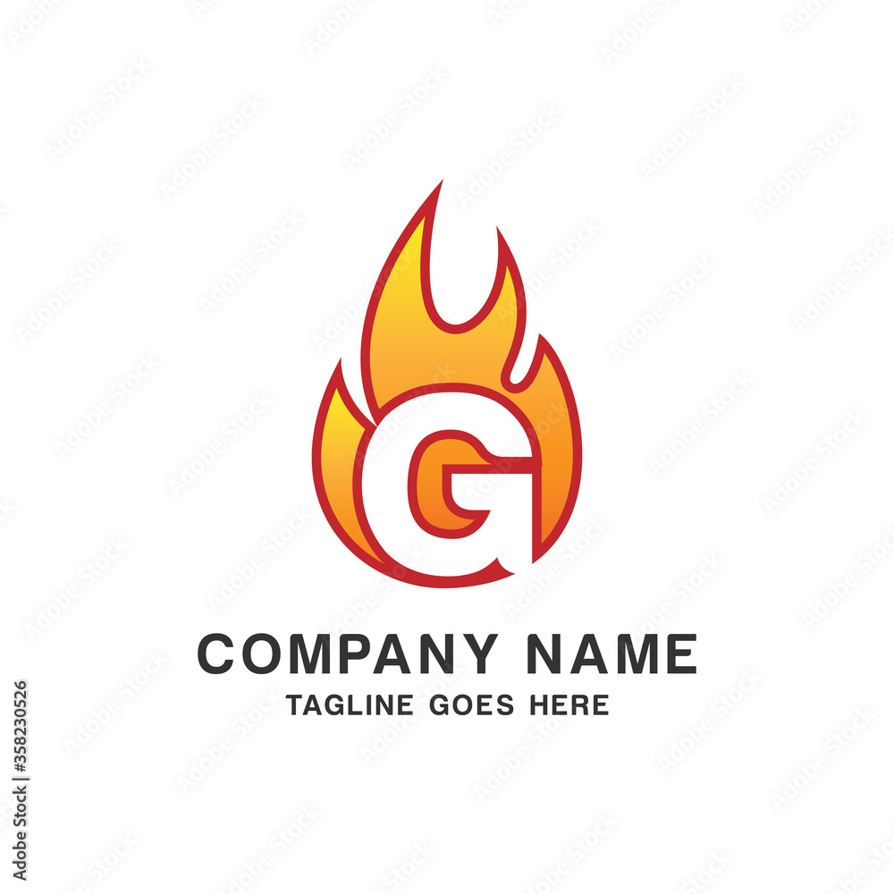 Initial Letter G with Flame Fire Logo Design Template Initial Letter G with Flame Fire Logo Design Template