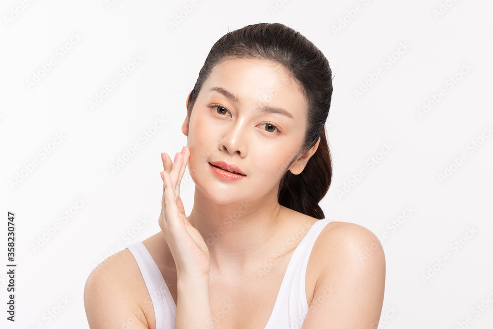 Beautiful Asian young woman touching soft cheek smile Beautiful Asian young woman touching soft cheek smile