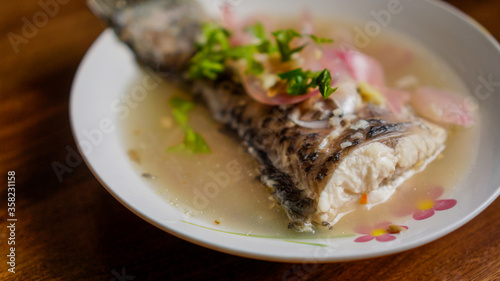 Steamed Rohu fish in Lemon sauce.