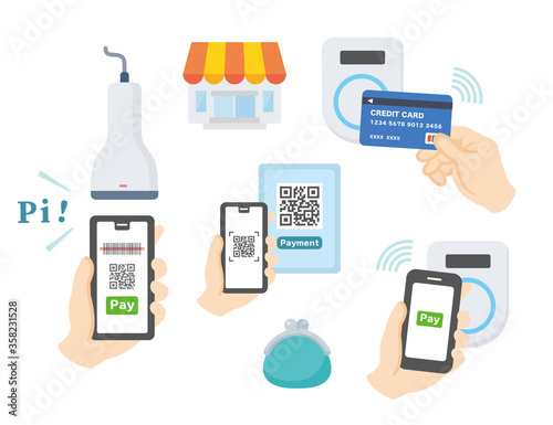 Illustration set of various smartphone payments
