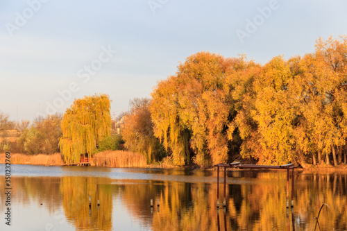 View on a beautiful lake at autumn