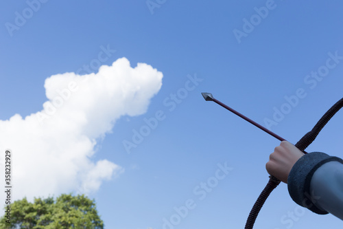 bow and arrow point to clouds look like monster