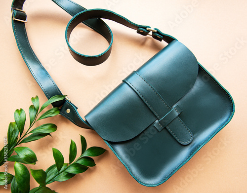 Green leather bag photo