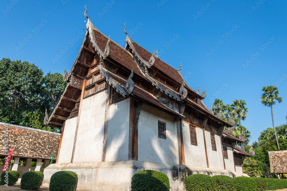 Ancient temple Wat Ton Kwaen or Wat Intharawat at Chiang Mai, Thailand the Lanna traditional arts complete are worshiped according traditions culture Buddhism. Pray for success