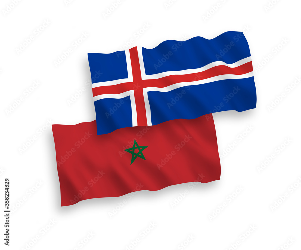 Fototapeta premium Flags of Iceland and Morocco on a white background