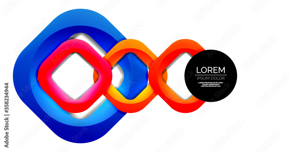Square geometric vector abstract background, dynamic modern minimal template. Multicolored square shapes with round corners overlapping each other Square geometric vector abstract background, dynamic modern minimal template. Multicolored square shapes with round corners overlapping each other