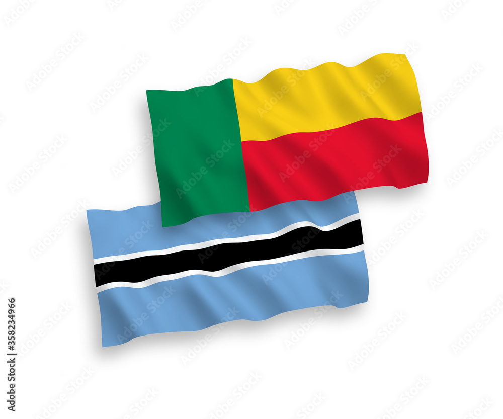 Obraz premium Flags of Botswana and Benin on a white background