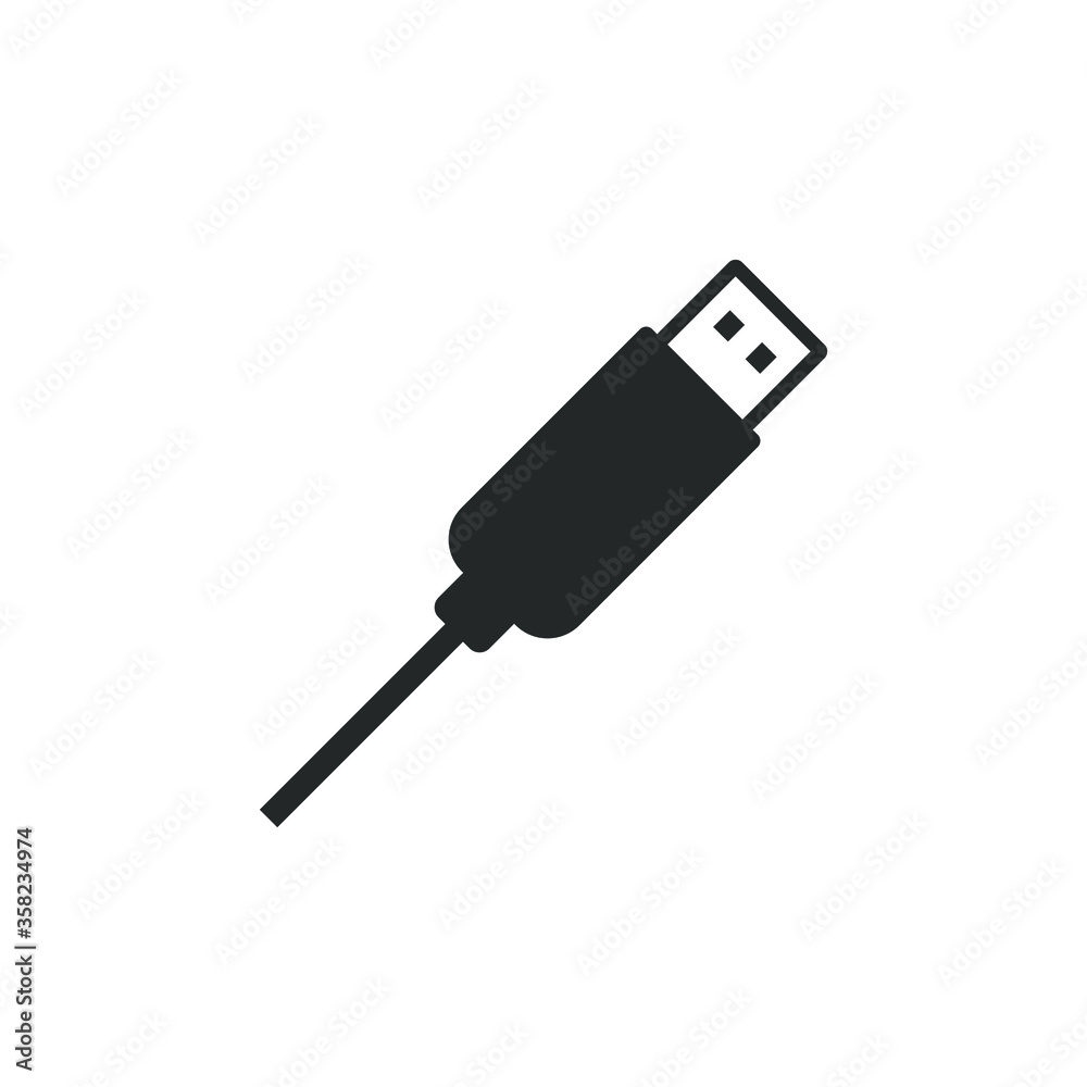 USB flash drive cable icon symbol button. Connector memory logo sign. Vector illustration image