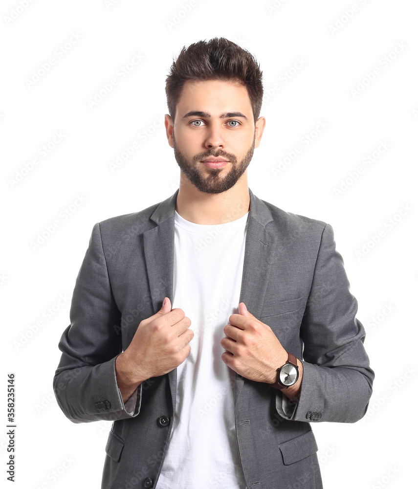 Handsome man with stylish hairdo on white background Handsome man with stylish hairdo on white background