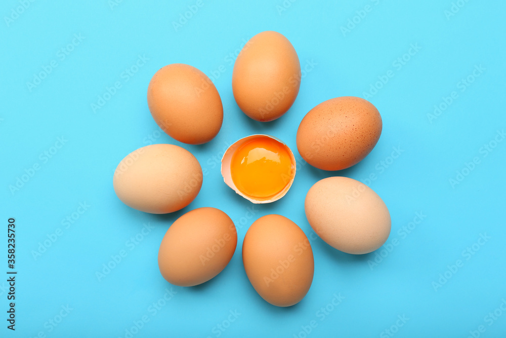 Fresh chicken eggs on color background Fresh chicken eggs on color background