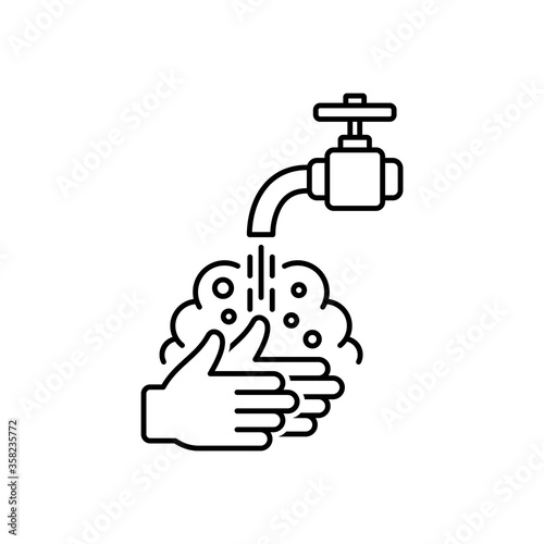 Wash hands with tap water. Vector isolated icon.