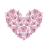 ColorVector color illustration of beautiful pink magnolia flowers. In the shape of a heart. Design element for greeting card, banner, invitation, flyer. Wedding background. Saint valentines day.