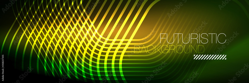 Shiny neon lines, stripes and waves, technology abstract background. Trendy abstract layout template for business or technology presentation, internet poster or web brochure cover, wallpaper