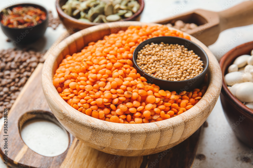Bowl with lentils and spices on table Bowl with lentils and spices on table