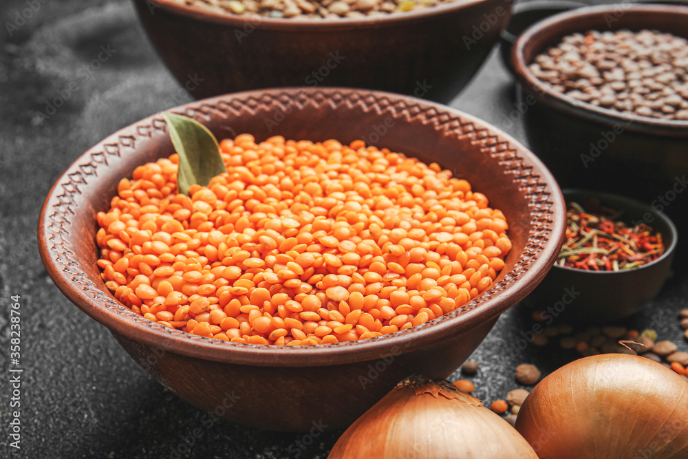 Bowl with lentils on dark background Bowl with lentils on dark background