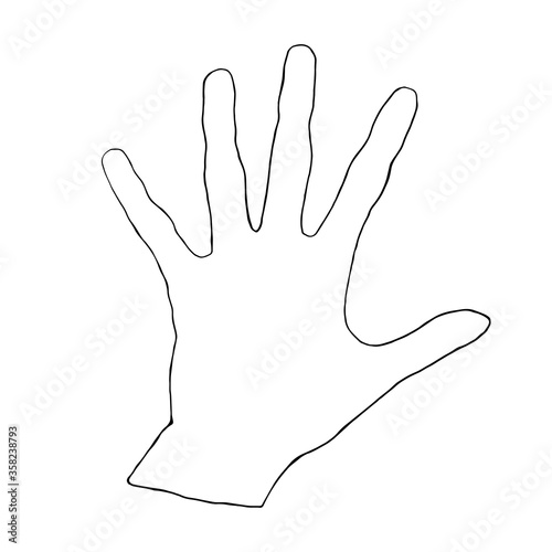 Hand drawn outline of palm. Vector Element of design on theme of stop racism, different background culture, gender and skin color, kids