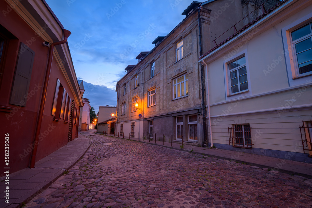 Winding streets of old Vilnius, evening