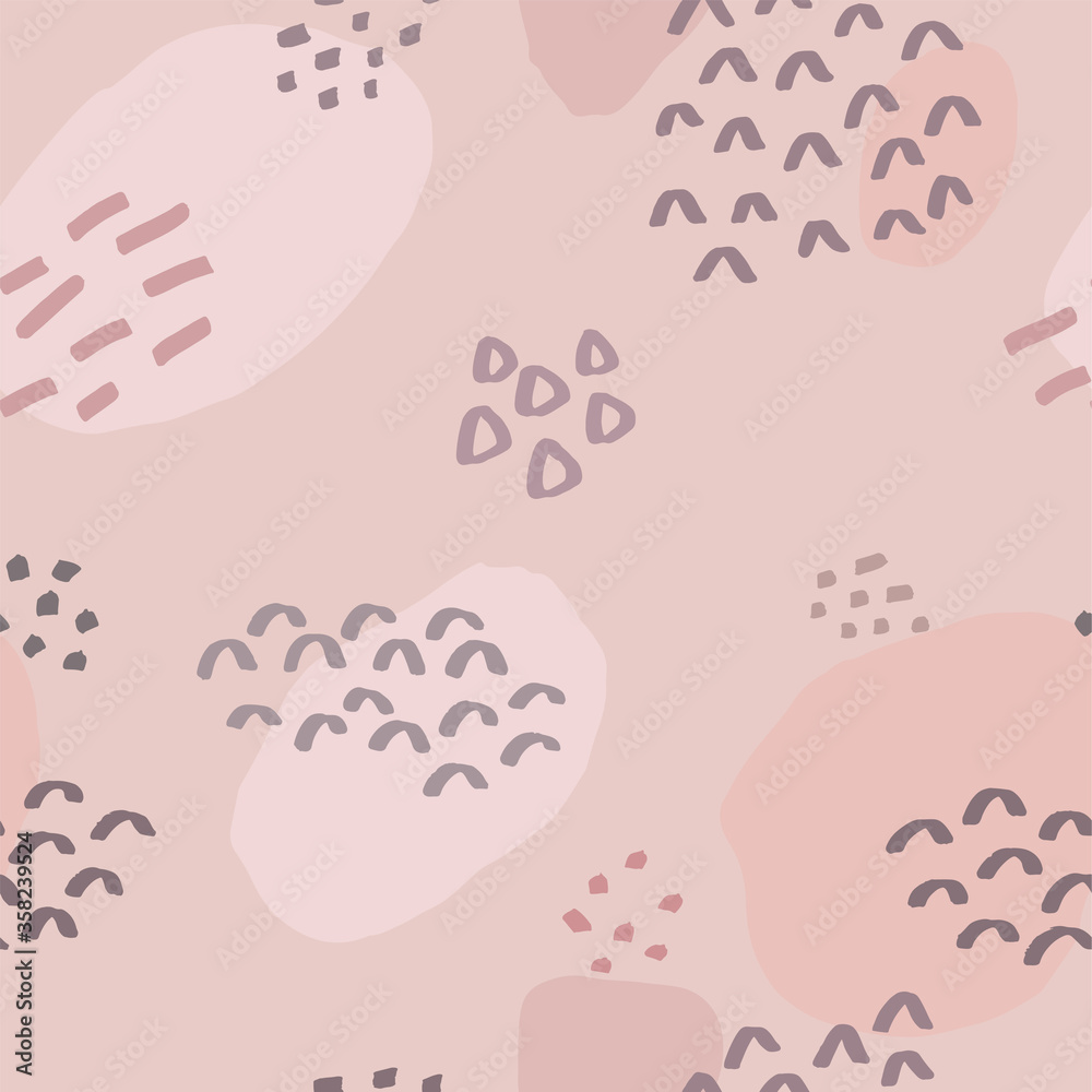 Abstract vector seamless pattern. Dots, lines cartoon background. Doodle hand drawn elements sketch.	