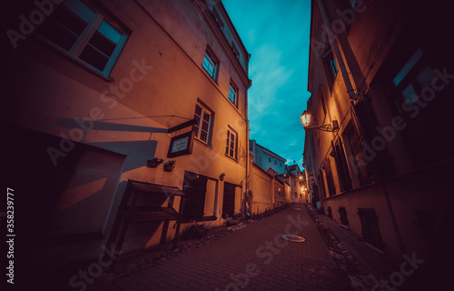 Winding streets of old Vilnius, evening