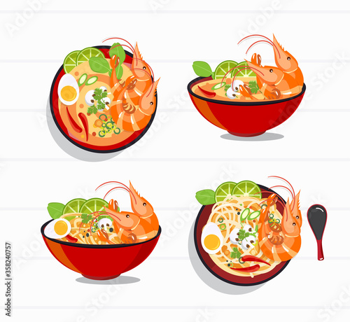 Tom Yum Kung Thai spicy soup vector , thai food