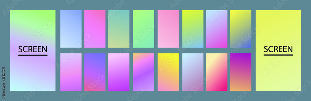 Soft and light Set of abstract vector gradient backgrounds. Colorful texture for your design. Mobile app template