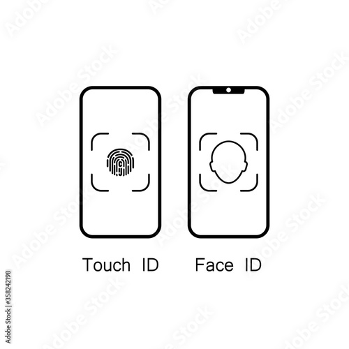 Touch id and face id on mobile device icon. Vector on isolated white background. Eps 10.
