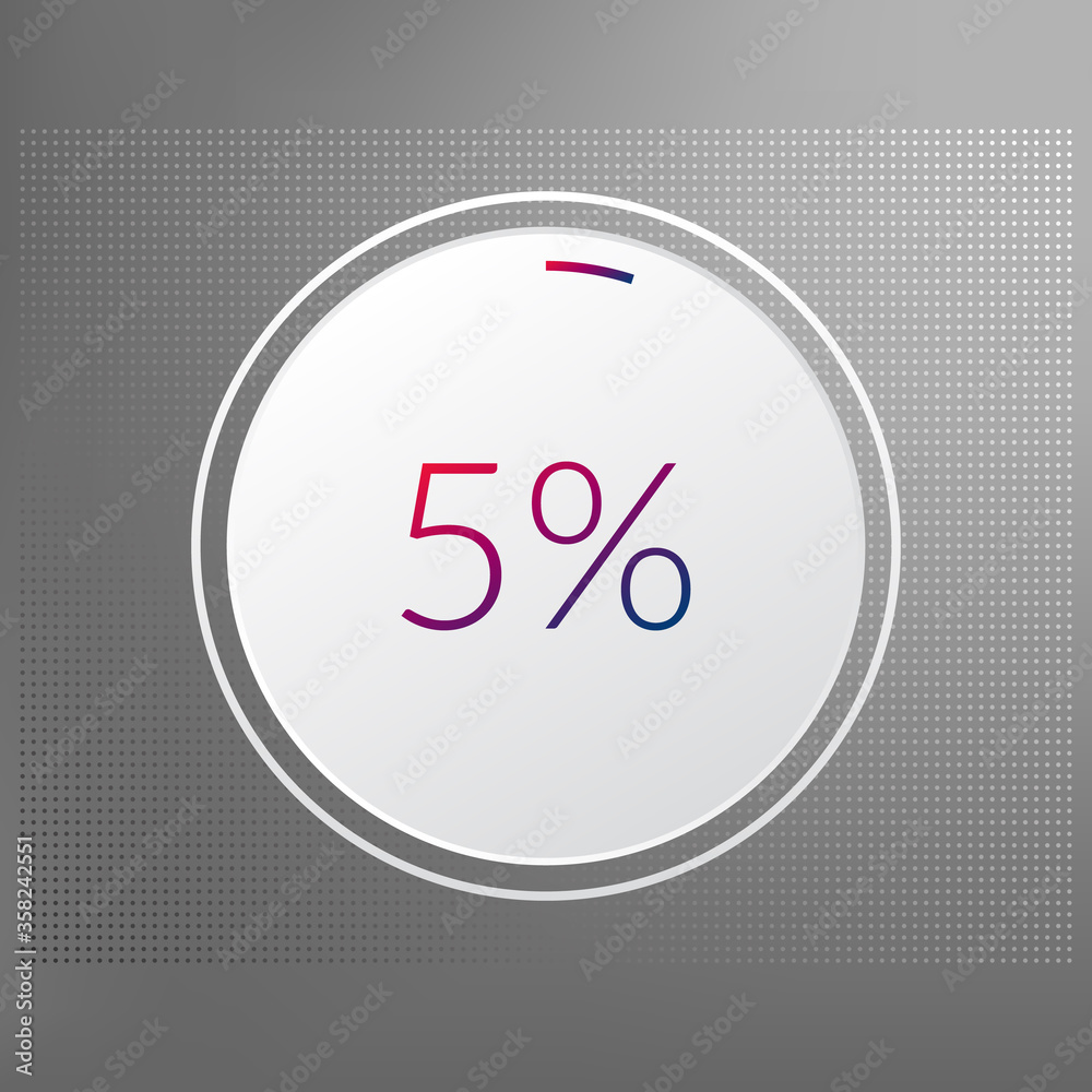 5 percent circle chart symbol. Vector red blue gradient element. Infographic sign on gray dotted background. Illustration, icon for business, finance, report, web design, downloading 5 percent circle chart symbol. Vector red blue gradient element. Infographic sign on gray dotted background. Illustration, icon for business, finance, report, web design, downloading