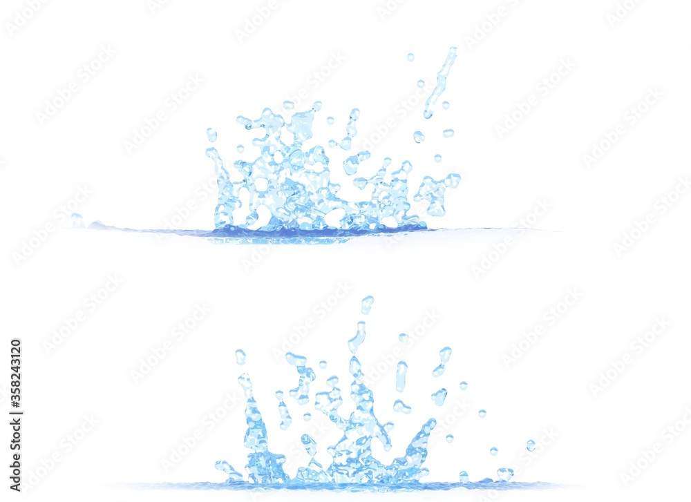 3D illustration of two side views of pretty water splash - mockup isolated on white, creative still