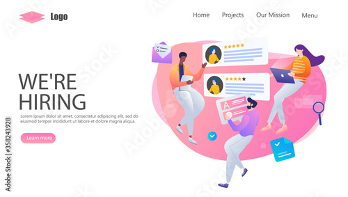 Hiring and Recruitment Vector Illustration Concept, Suitable for web landing page, ui, mobile app, editorial design, flyer, banner, and other related occasion