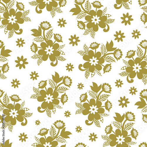 Beautiful vector pastel green flower bunch seamless pattern background on white surface