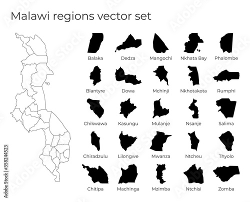 Fototapeta Naklejka Na Ścianę i Meble -  Malawi map with shapes of regions. Blank vector map of the Country with regions. Borders of the country for your infographic. Vector illustration.