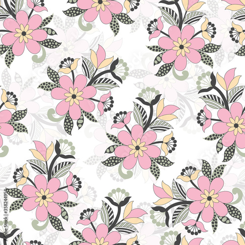 Beautiful vector pastel color flower bunch seamless pattern background on white surface