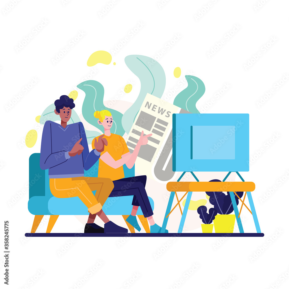 Men And Woman Watching News On TV