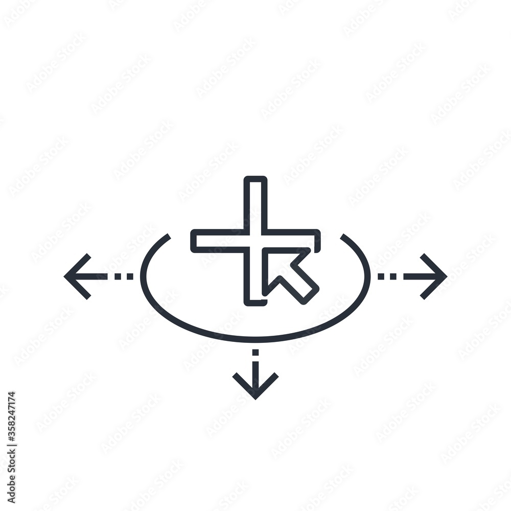Plus sign and arrows. Add direction, opportunity. Vector linear icon isolated on white background. Plus sign and arrows. Add direction, opportunity. Vector linear icon isolated on white background.