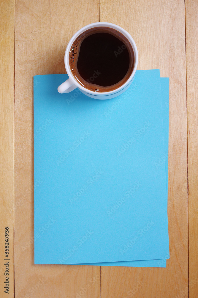 Coffee and blue paper Coffee and blue paper
