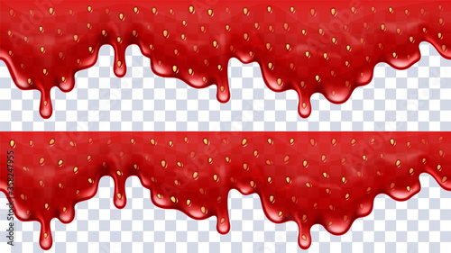 Strawberry background jam dripping. Vector illustration.