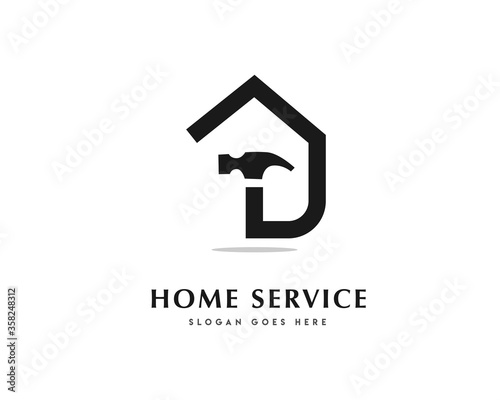 Simple line home service icon symbol logo design illustration
