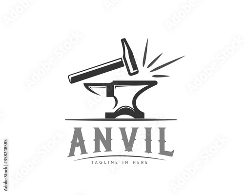 Fotografia, Obraz hammer anvil art blacksmith logo symbol design illustration